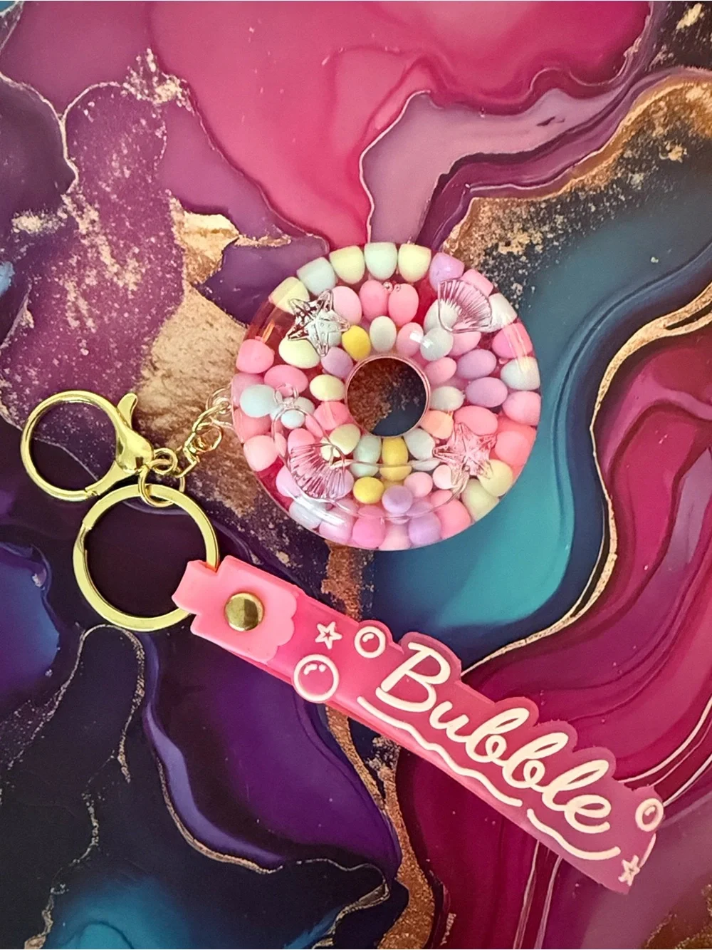 Bubble Pink Donut Key & Card Holder Charm